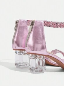 CUCCOO TILAWA Women's Fashion Crystal High Heel Glass Rhinestone Decor High Heel Sandals, Suitable For Going Out, Banquets & Events Spring Shoes Spring Break Easter Prom Heels - Pink - View 7