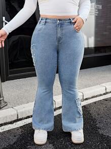 SHEIN EZwear 大码女式休闲日常牛仔裤 - 淺色水洗藍 - 查看 2