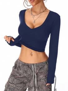 Coolane Women's Fall/Winter Casual Knit With Fleece V-Neck T-Shirt