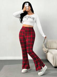 CovetEZ Plus Size Red Plaid Skinny Pants - Multicolor - View 4
