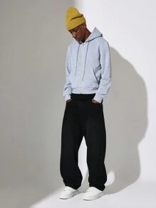 SUMWON Essential Shrunken Fit Zip Up Hoodie Casual Athletic Wear Everyday Basic Winter Fall Layering Piece Kangaroo Pocket Drawstring Hood Streetwear - Grey - View 4