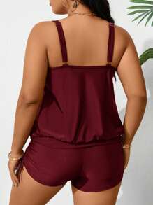 Swim Lushoire Traje de baño tankini con volantes de unicolor para mujer de talla grande, perfecto para el verano