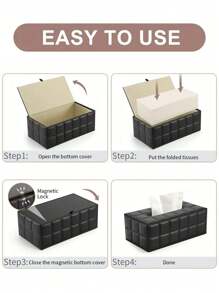 1PC Large Rectangular PU Tissue Box Cover Magnetic Lock Black Grid Pattern Modern Home Decor For Dresser Nightstand Office Car Storage Organizer Minimalist Style - Black - View 8