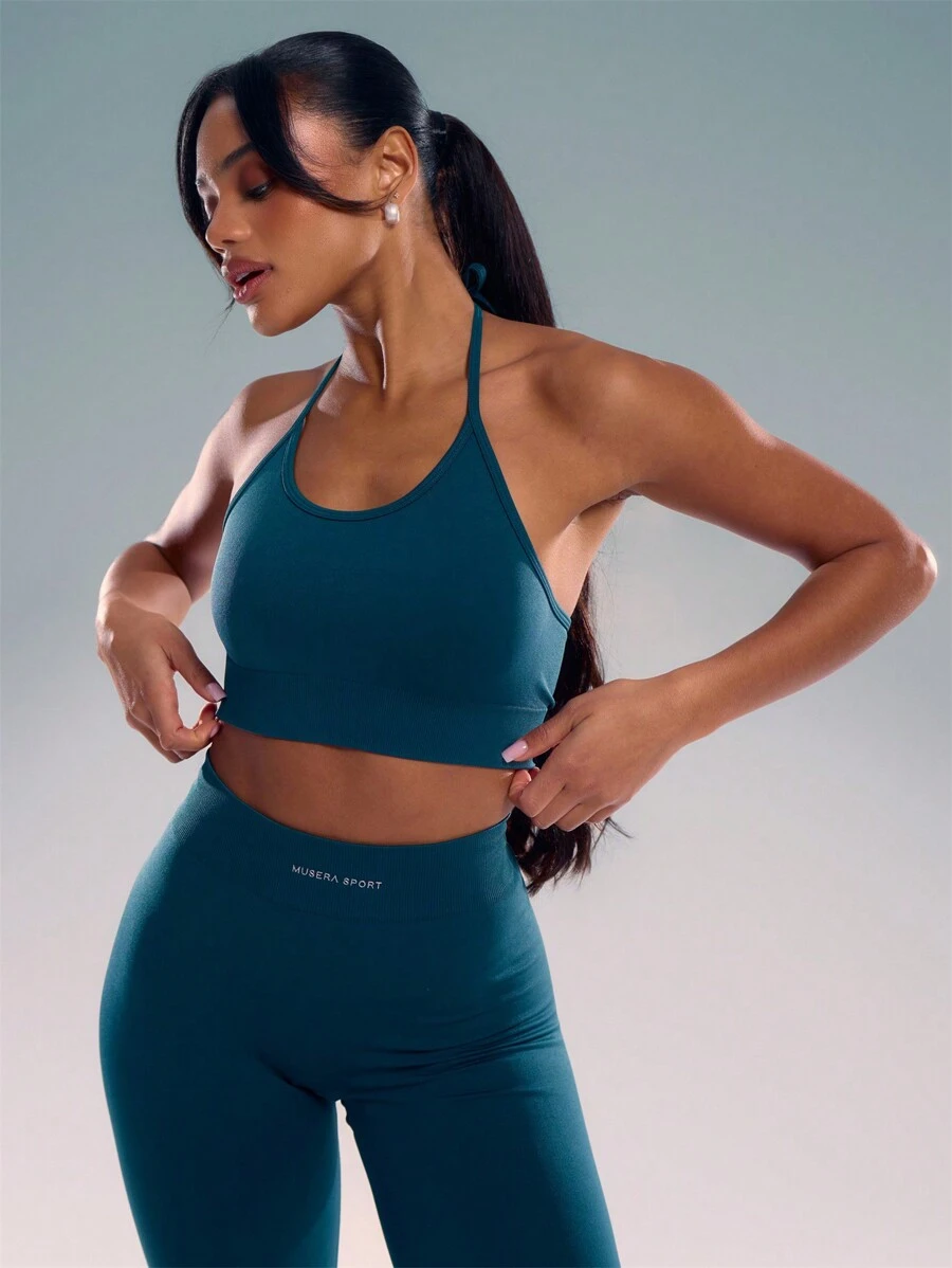 Musera Sport Sujetador deportivo de cuello halter, para pádel, tenis, pickleball, gimnasio y fitness - Verde Oscuro - Ver 1