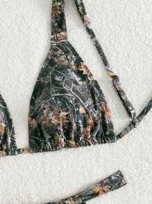 Swim Vcay Summer Beach Vacation 3pcs/Set Women Camouflage Printed Random Triangle String Bikini With Wide Strap - Multicolor - View 4