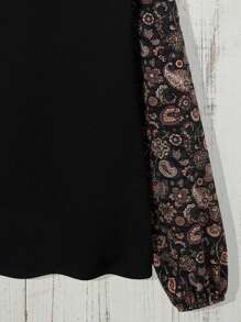 EMERY ROSE 女式花卉印花彼得潘领可爱长袖衬衫，秋季女式衬裙 - 黑色 - 查看 5