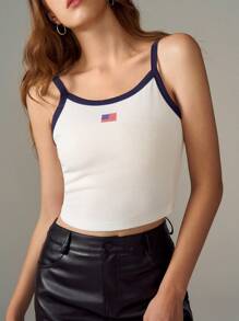 SHEIN EZwear Woman American Flag Print Contrast Trim Fitted Camisole Top