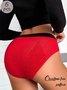 6pcs/Set Contrast Waistband Christmas Tree Pattern Briefs - Multicolor - View 2