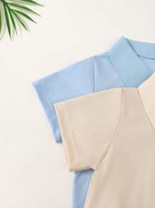 2 pièces Ensemble de tenue décontractée d'été pour tout-petits garçons, avec polo à manches courtes avec broderie d'arbre de noix de coco et de voilier. Convient pour les activités extérieures du printemps, de l'été et de l'automne - Bleu azur - Voir 7
