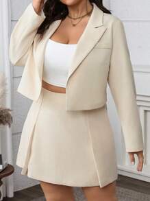 Flirla 大码女式法式时尚优雅休闲度假/工作纯色西装外套和迷你裙套装