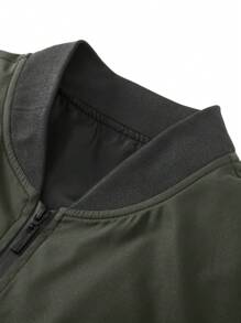 Manfinity Homme Chaqueta de béisbol casual con cuello de cremallera para hombre de talla grande, otoño - verde menta - Ver 3