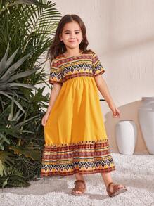 SHEIN Young Girl Ditsy Floral Round Neck Bodycon Dress