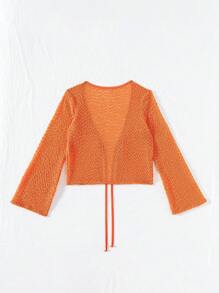 Swim EVENT 女士橙色休闲度假长袖系带纹理面料和服罩衫夏季 - 橘色 - 查看 2