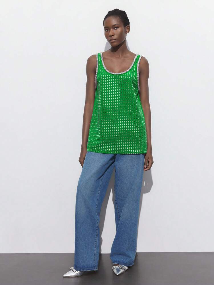 SHEIN Maija Women Contrast Color Trim Sleeveless Round Neck Casual Tank Top, Holiday & Leisure Wear,Festival