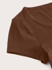 SHEIN EZwear Camiseta de manga corta de cuello redondo ajustada con estampado minimalista de cabeza de vaca, adecuada para el verano