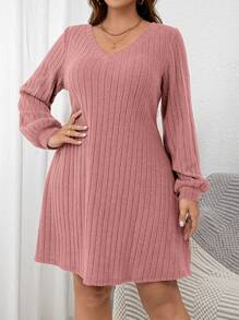 SHEIN Clasi Plus Size Women's Burgundy Wide Ribbed Short Jumper Dress