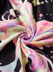 2 件女孩少女独角兽、星星、云朵印花长袖上衣和紧身裤紧身睡衣套装