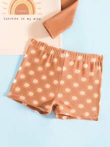 SHEIN 2 件套男婴时尚简约太阳印花衬衫和泳裤沙滩装 - 紫紅色 - 查看 4