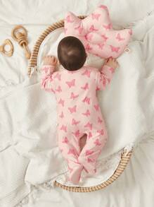 Cozy Pixies 2pcs Newborn Baby Girl Butterfly Pattern Knitted Soft Round Neck Long Sleeve Jumpsuit And Pillow - Pink - View 2