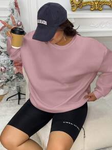 INAWLY Plus Size Solid Color Loose Fit Drop Shoulder Sweatshirt, For Winter Fall Cloth For Women Autumn - Dusty Pink - View 5