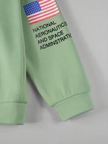 Manfinity Homme Loose Men Slogan Graphic Kangaroo Pocket Drawstring Hoodie - Green - View 3