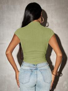 SHEIN SXY Summer;Solid Color Asymmetric Hem Knit T-Shirt For Women, Spring - Green - View 2