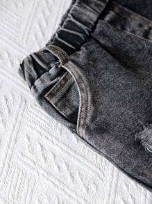 SHEIN 2 件套年轻女孩休闲卡通印花短袖上衣和破洞牛仔短裤套装 - 玫紅色 - 查看 8