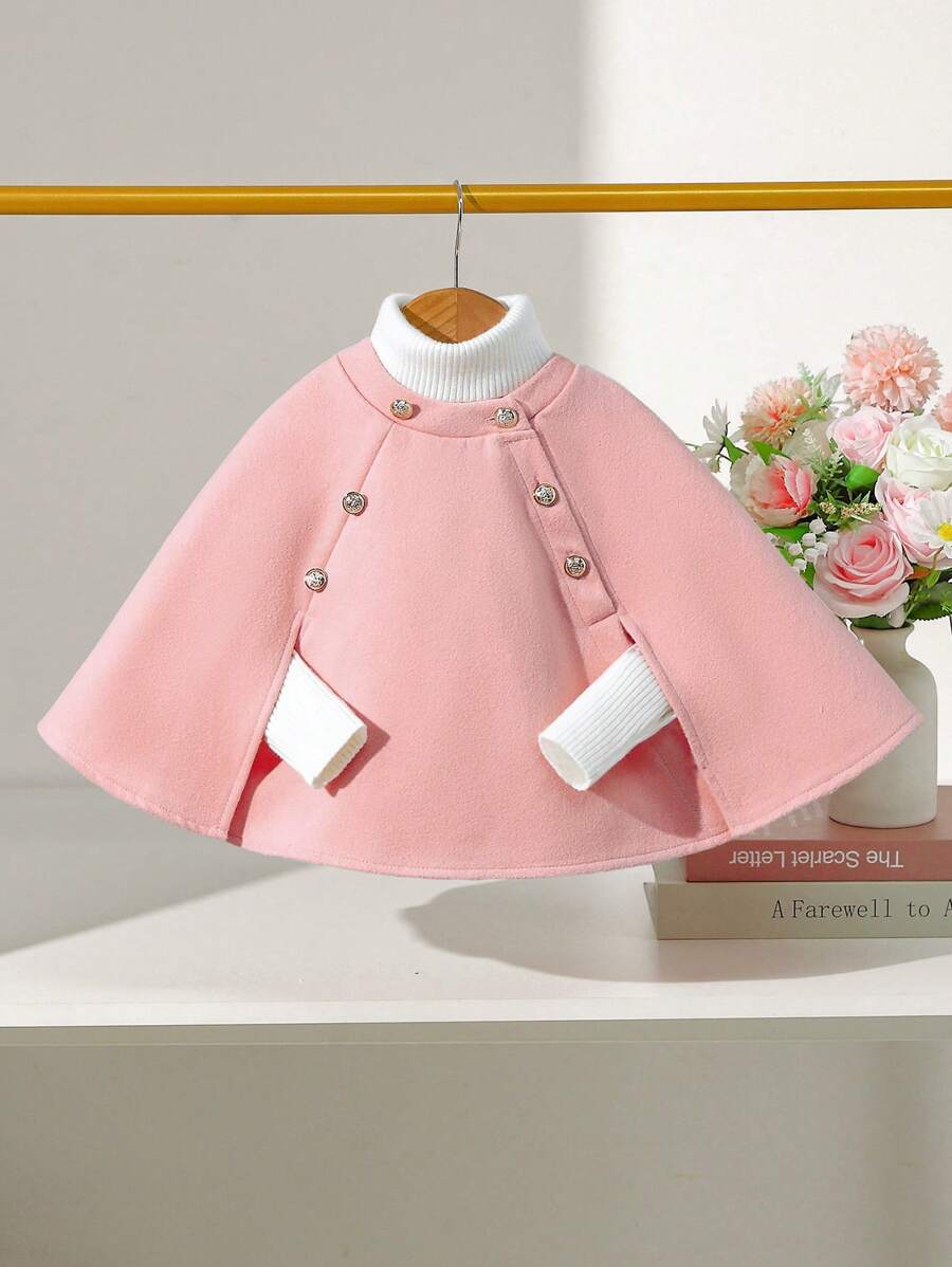 SHEIN Elladie kids 女婴甜美淑女时尚斗篷外套，秋冬 - 粉色 - 查看 1