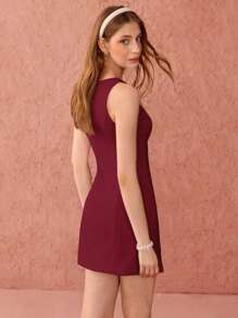 Enchnt Winter/Spring Romantic Women's Claret Red Cute Bow Decor Sleeveless Mini Dress, Sweet&Elegant For Christmas Party&New Years&Birthday&Holiday Outfit &Valentine's Day&Sweet Date Night&Daily Commuting, Dress