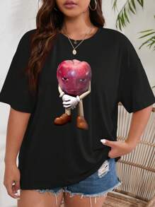 INAWLY Camiseta de manga corta con cuello redondo y estampado gracioso para tallas grandes, camiseta gráfica, parte superior de verano para mujer