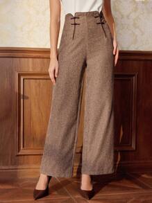 Vintamour 复古优雅女式直筒裤，适合所有季节，撞色饰边，咖啡色情人节情人节商务休闲女式教堂服装女式办公室服装女式邮轮服装老钱风格女式教师服装中国新年情人节夏季女式教堂服装女式