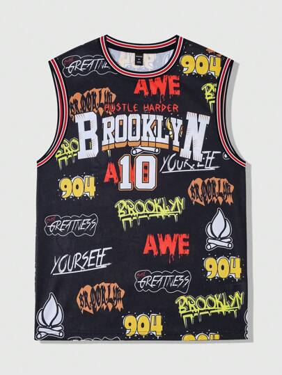 Prep Canotta casual uomo con stampa a lettere e righe, girocollo