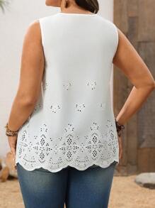 EMERY ROSE Plus Size Women's Early Spring White Embroidered Blouse For Summer - White - View 3