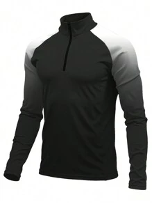 Manfinity Fitness Men's Ombre Raglan Sleeve Zip-Up Half Placket Pullover Sweatshirt Sports Jacket - Black - View 1