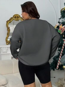 INAWLY Plus Solid Drop Shoulder Sweatshirt, For Winter Fall Cloth For Women Autumn