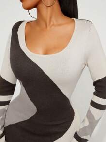 SHEIN SXY Women All-Over Pattern Fitted Long Sleeve Sweater Dress, Autumn/Winter - Multicolor - View 1