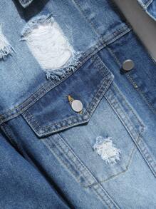 Manfinity Homme Men's Casual Ripped Denim Button-Up Jacket, Autumn - Light Wash - View 4