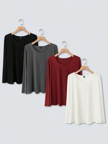 SHEIN CURVE+ Plus Size Women Multipack Long Sleeve T-Shirts Undershirts, Suitable For New Year, Valentine's Day, Thanksgiving - Multicolor - View 1