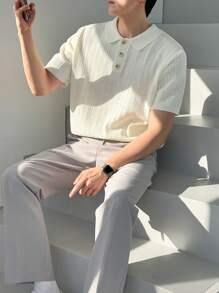 DAZY Men's Solid Color Basic Knitted Polo Shirt, Summer - White - View 4