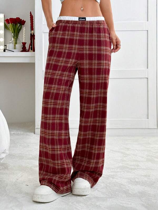 SHEIN EZwear Colorblock Waistband Decor Patch Print Trousers