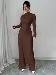 Firerie 2 件套女士保暖加厚运动衫和裤子套装 - 咖啡棕 - 查看 5