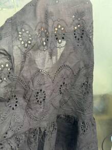 SHEIN Swim Summer Beach Ladies' Solid Color Hollow Out Embroidered Dress With Shawl Music Festival