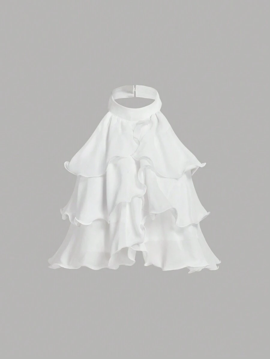 SHEIN MOD Áo crop top bèo nhún nhiều lớp màu trắng, Áo dễ thương, Áo ống nữ, Kiểu dáng thanh lịch, Áo hở lưng, Áo năm mới, Áo dự tiệc nữ, Áo trễ vai, Áo cánh tối giản dây rộng cài nút phía trước thường ngày cho nữ, Trang phục cổ điển, Quần áo nữ, Phong cách ngày lễ tình nhân - trắng - Xem 1