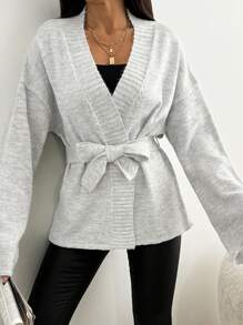 SHEIN 1pc Women's Solid Loose Drop Shoulder Long Sleeve Casual Cardigan, Autumn/Winter