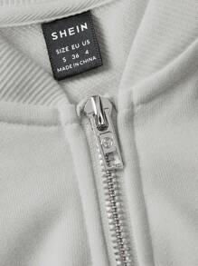 SHEIN BASICS 女款休閒純色針織立領長袖寬鬆夾克外套，秋冬服飾 - 淺灰色 - 查看 10