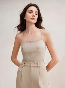 Anewsta Fashionable Elegant Beaded Embroidery Camisole - Khaki - View 5