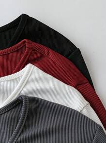 SHEIN CURVE+ Plus Size Women Multipack Long Sleeve T-Shirts Undershirts, Suitable For New Year, Valentine's Day, Thanksgiving - Multicolor - View 5