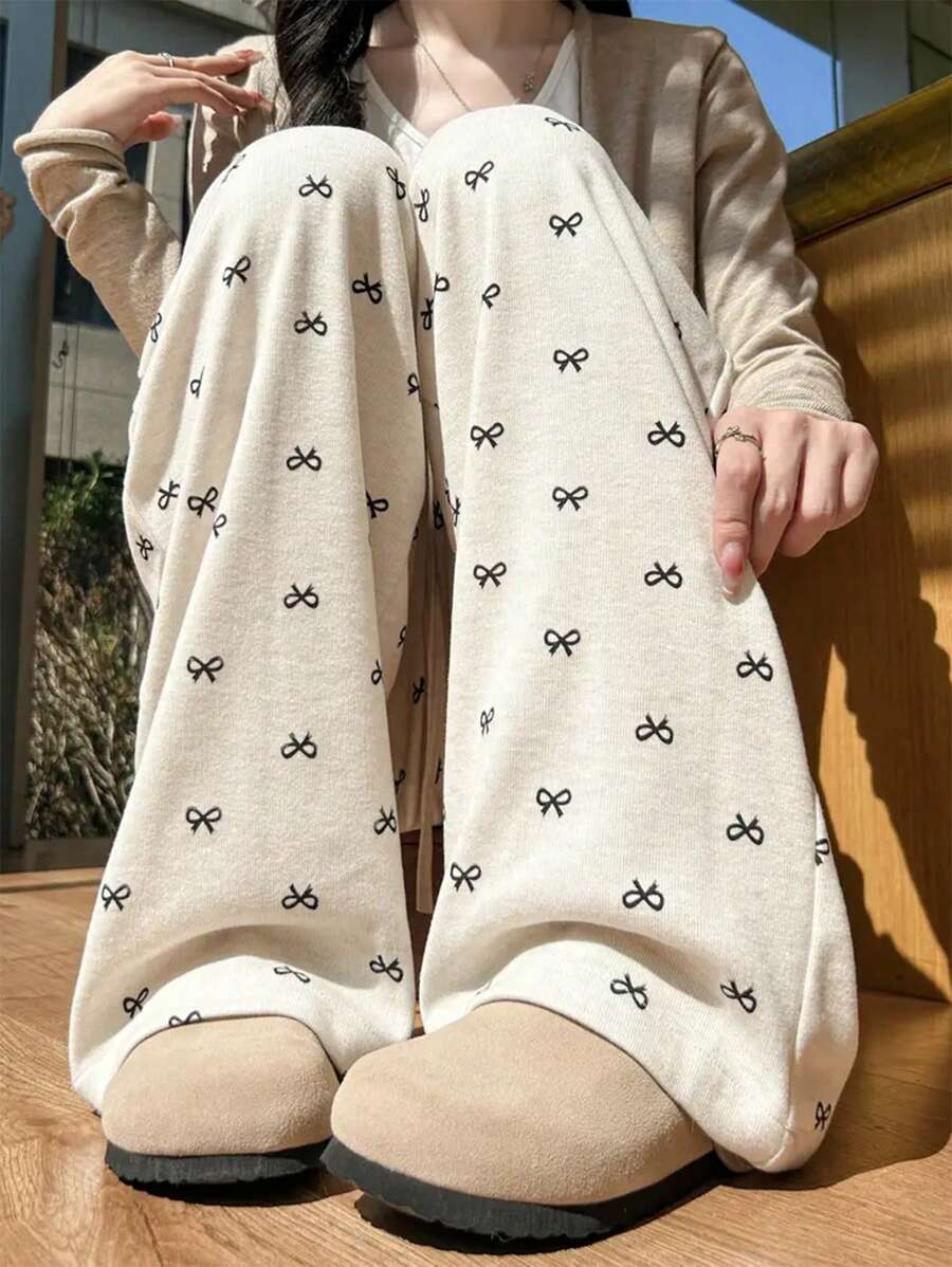 INAWLY Women's Bow Print Drawstring Waist Casual Sweatpants Graduation,Back To School Outfits,Graduation,Teacher Outfits For Women,Back To School Fall Cloth For Women - Apricot - View 1