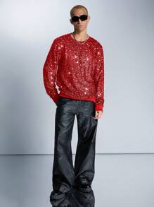 Manfinity UZERO Felpa girocollo unisex di moda con glitter, aderente