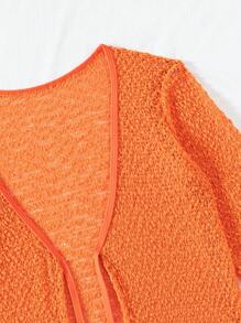 Swim EVENT 女士橙色休闲度假长袖系带纹理面料和服罩衫夏季 - 橘色 - 查看 4